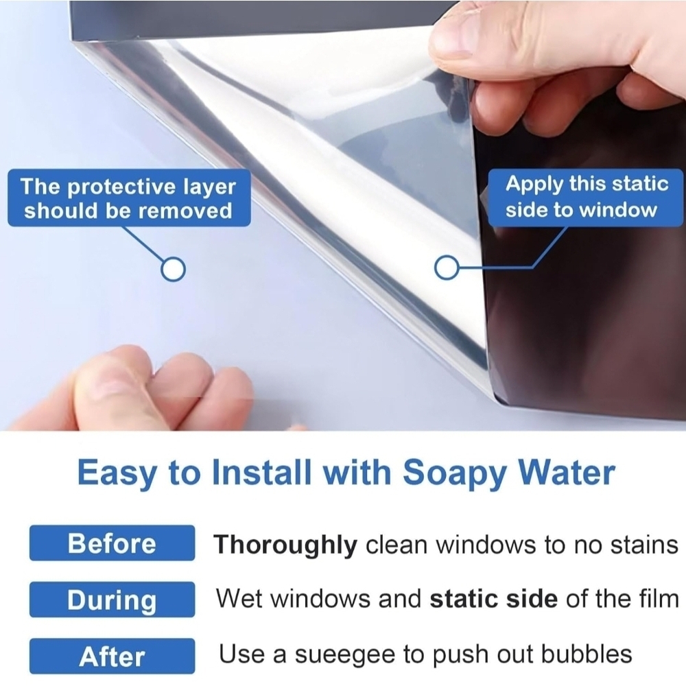 One Way UV Blocking Window Privacy Tint Film, Black-Silver, 29.5in x 78.74in - Picture 4 of 8
